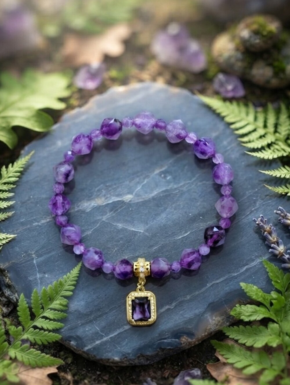 Amethyst Bracelet With Cubic Zirconia Charm